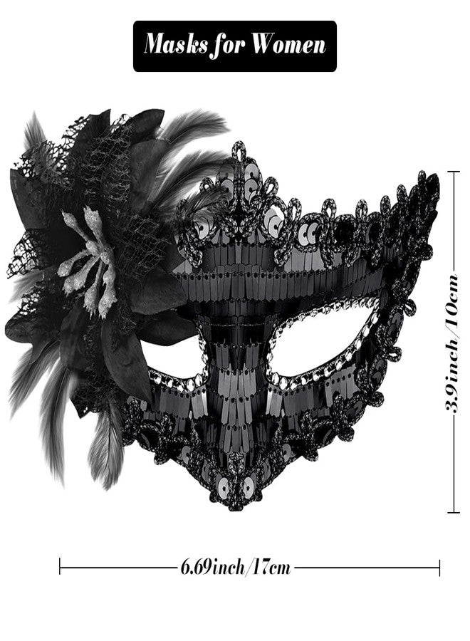 PATPAT® 2 Pack Black Masquerade Mask for Women & Men, Venetian Carnival Halloween Cosplay Party Mask, Couple Venetian Masks Sequin Face Cover Masks for Party Night Club Carnivals Masquerade Balls - Image 3